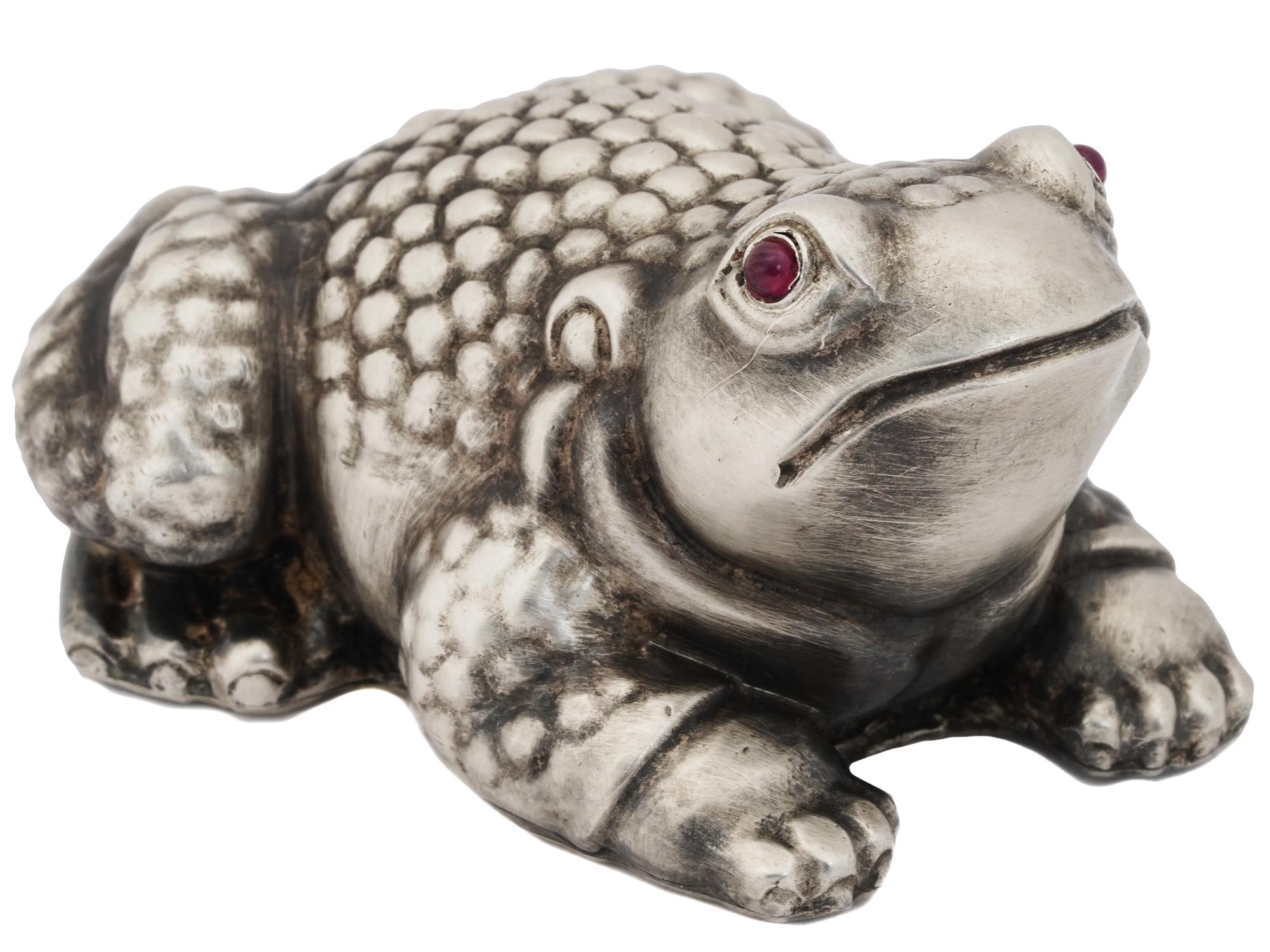 RUSSIAN SILVER FROG FIGURINE WITH GARNET EYES PIC-0